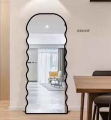 آینه حمام دیواری نامتقارن چوب گردو قاب آینه تزئینات مزرعه روستایی برای اتاق خواب ورودی اتاق نشیمن